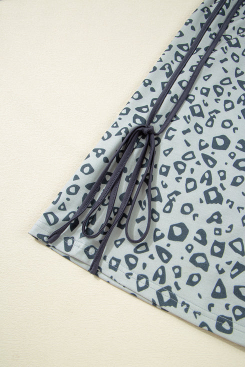 High Waist Abstract Animal Print Side Tie Cropped Pants